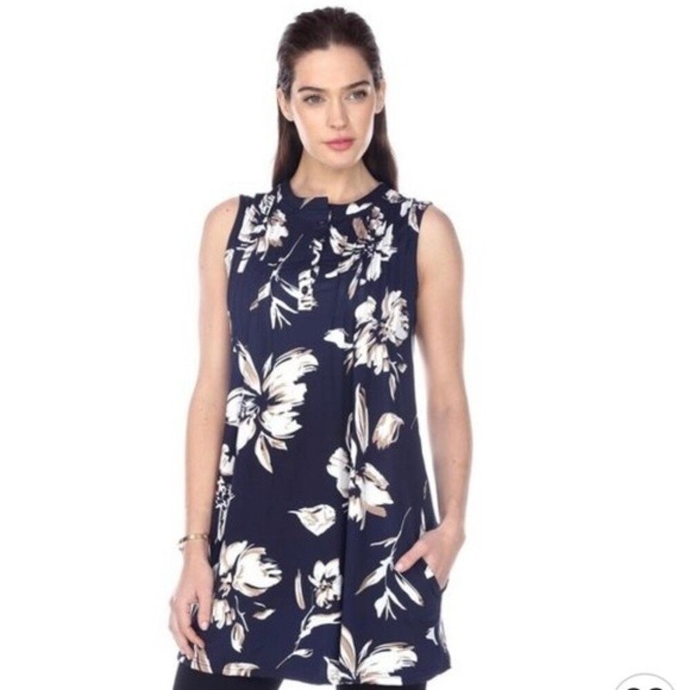 White Mark navy floral mini tunic dress with pockets size small NWT